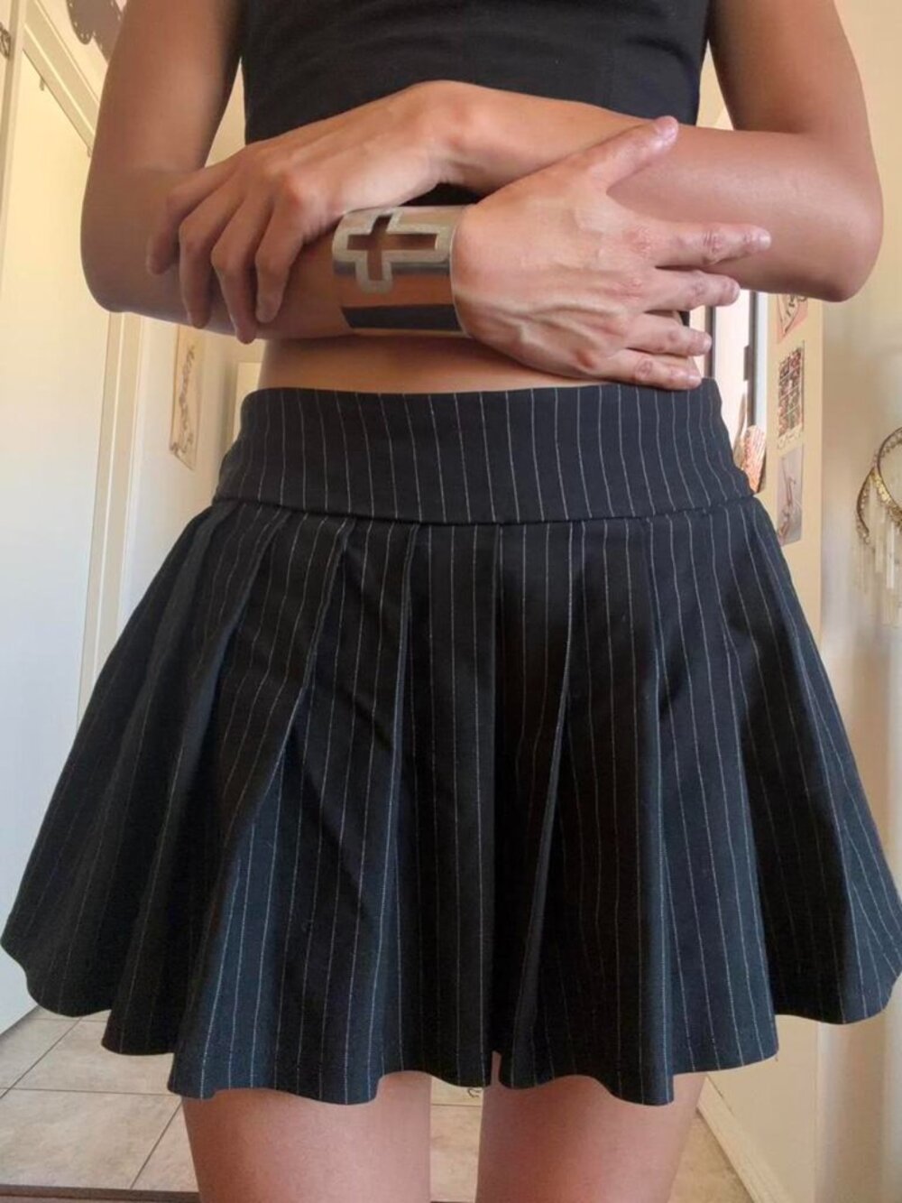 THE LOTUS PINSTRIPE PLEATED SKIRT